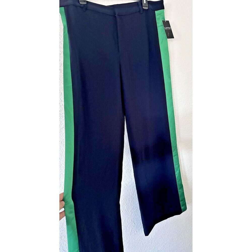 Ralph Lauren Women's Varsity Formal Chic Trouser Wide Legs Pants Blue Green 14